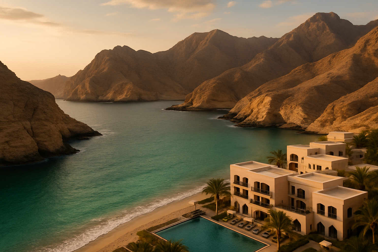 Oman Küste mit Bergen und türkisfarbener Bucht